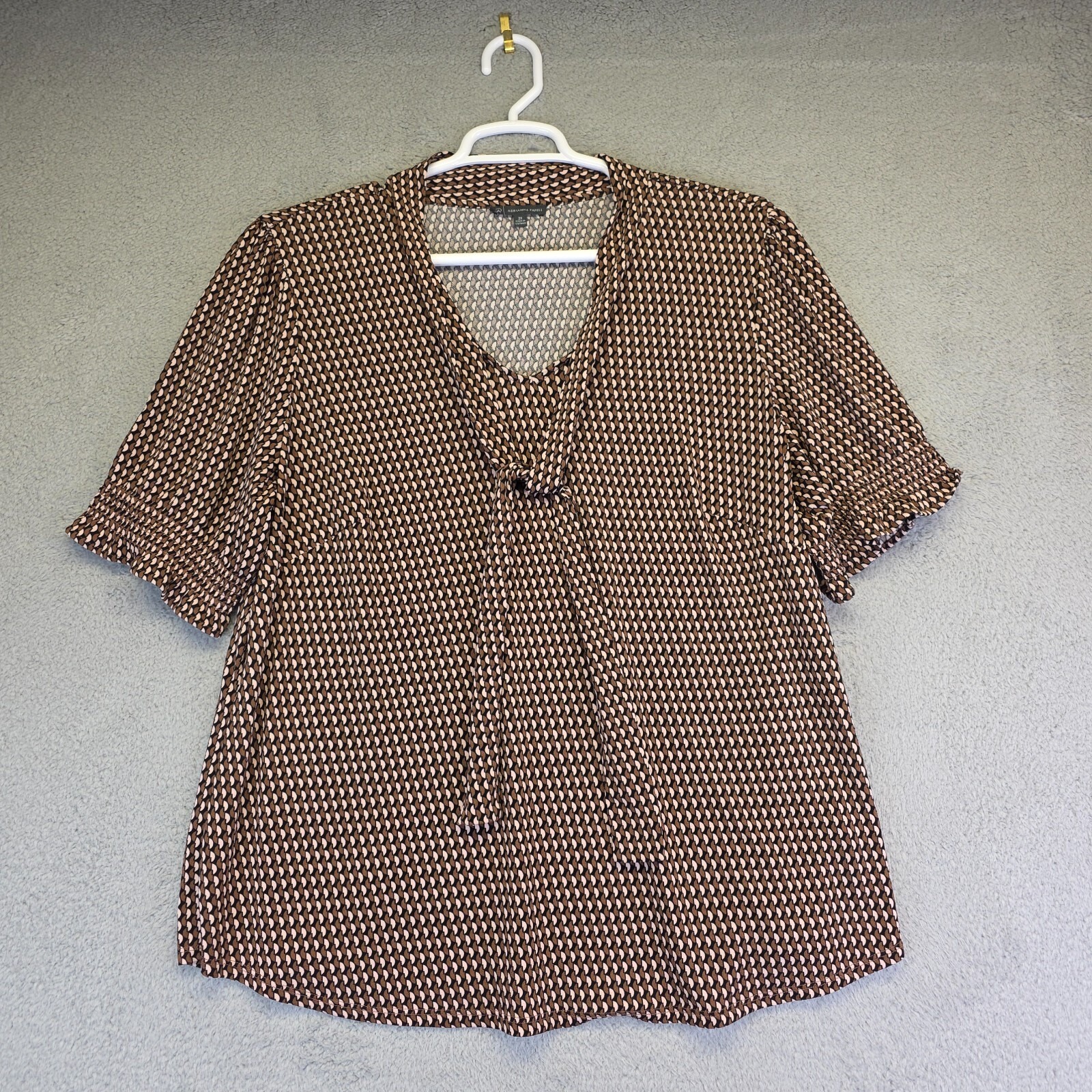 Adrianna Papell Top Womens Plus Size 2x Brown Tie V Neck Smocked Preppy Office